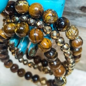 Trio of Glass Earthtone Gemstone Beaded Bracelet